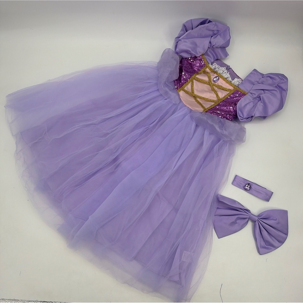 Purple Princess Dress Sequin Tulle Costume Set Rapunzel Style Size 5-6Y 3pc